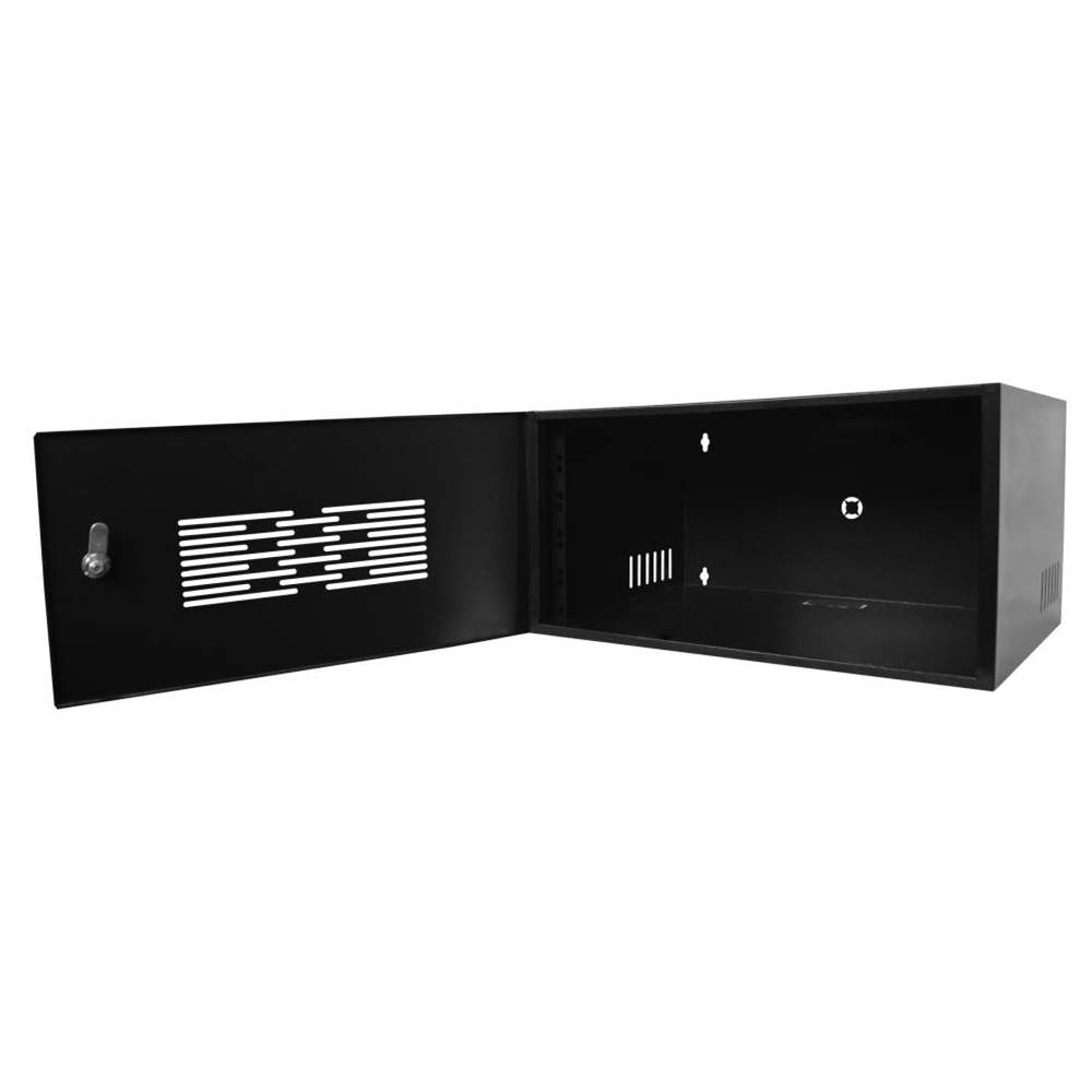 Mini Rack 5U x 350mm Economic Preto c/ Porta Ventilada